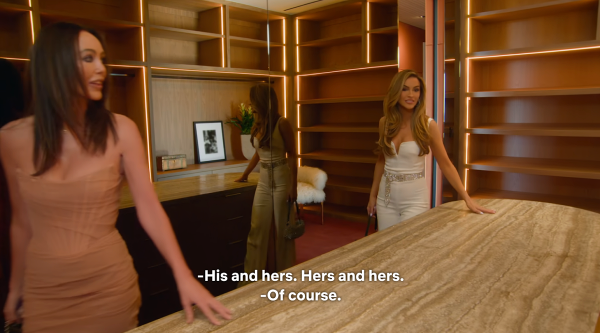 Chrishell Stause walks around a very fancy, empty closet, saying it could be a “his and hers, hers and hers” closet